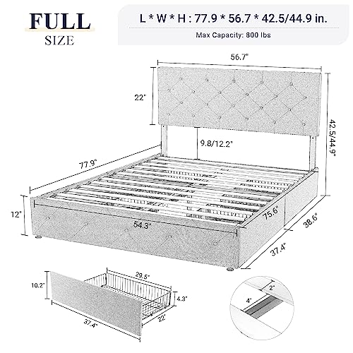 Allewie Upholstered Queen Size Platform Bed Frame with 4 Storage Drawers and Headboard, Diamond Stitched Button Tufted, Mattress Foundation with Wooden Slats Support, No Box Spring Needed, Black Brown