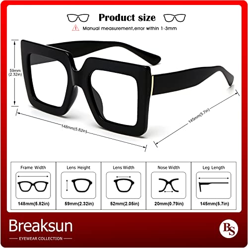Breaksun Oversized Blue Light Glasses for Women Fashion Thick Square Computer Eyewear Non-Prescription Black Glasses (White)