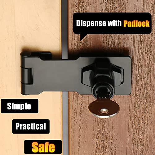 Alise Keyed Hasp Lock,2.5 Inch Safety Packlock Clasp Hasp Lock Latch with Lock, Black Door Hinge Lock with Keys Keyed Locking Hasp for Cabinets Closets Doors