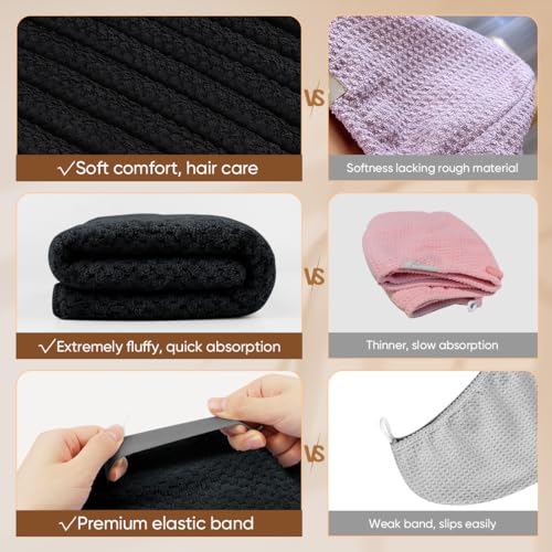 HOMEXCEL Black Microfiber Hair Towels 5 Pack, 40 x 20 Inches Black Salon Towels, Super Soft and Absorbent Hair Towel for Salon, Spa, Pool and Home Hair Care, Fast Drying Turbans for All Hair