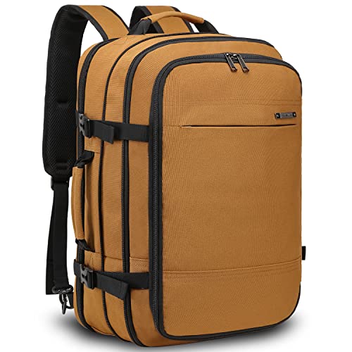 TUGUAN Travel Laptop Backpack 40L Large Computer Backpack 17 Inch with USB Charging Port for Men Expandable Backpacks Women, Brown - Suitable for Travel