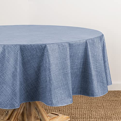 Elrene Home Fashions Monterey Linen Inspired Water- and Stain-Resistant Vinyl Tablecloth with Flannel Backing, 52 inches X 52 inches, Square, Blue