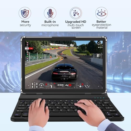 Android 14 Tablet 2024 Newest Tablets, 10 inch Tablet (4+4)GB RAM 64GB ROM 1TB Expand, 2 in 1 Tablet with Keyboard, Case, Stylus, Octa-Core Tablet PC, WiFi 6, Bluetooth, Dual Camera,7000mAh Battery