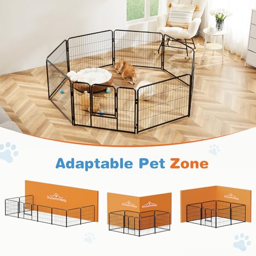Sweetcrispy Dog Playpen Indoor - Pet Fence Puppy Exercise Pen for Yard Gate 8 Panel 24” Height Heavy Duty Crates with Doors Metal Dog Pen for Camping, RV, Outdoor, Small/Medium Pets