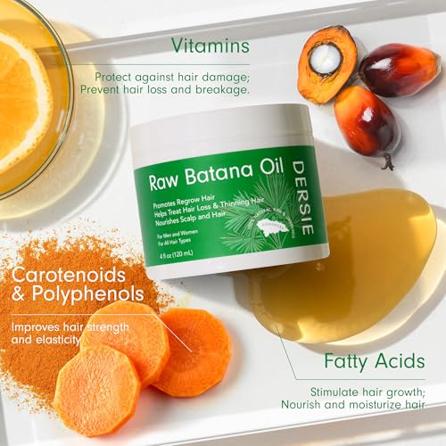 Raw Batana Oil for Hair Growth: Unrefined Solid Batana Oil Sourced from Honduras - 100% Pure & Organic Approved by Dr Sebi - Promotes Thicker & Stronger Hair for Women & Men (4 FL OZ)