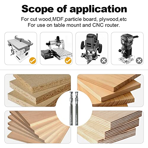 FivePears Up Cut Spiral Router Bit for CNC, 3/8 inch Cutting Diameter and 1-1/4 inch Cutting Length 3/8 inch Shank Carbide End Mill Router Bit for Wood Carving Engraving Grinding Grooving