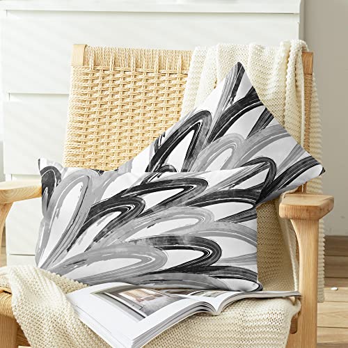 CaliTime Throw Pillow Cases Pack of 2 Cozy Fleece Two-Tone Abstract Feather Decorative Cushion Covers for Couch Bed Sofa Farmhouse Decoration 18 X 18 Inches Smoke Blue Sage Green Taupe Living Coral