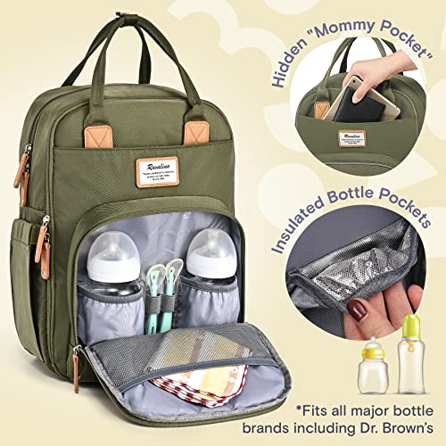 RUVALINO Diaper Bag Backpack, Multifunction Travel Pack Maternity Baby Changing Bags, Large Capacity, Waterproof, Gray