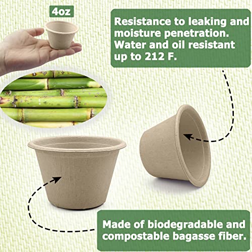 CAMKYDE 2 oz Disposable Bagasse Fiber Souffle Cups 100pk, 100% Natural Biodegradable Compostable Condiment Cups Sample Cup Tasting Cup (Natural, Pack of 100)