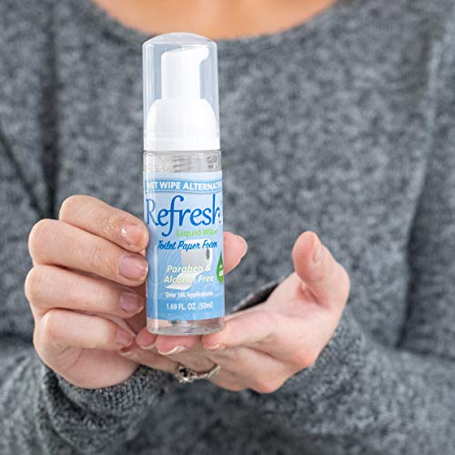 Refresh Liquid Wipe Free: Toilet Paper Foam. Eco-Friendly Flushable Wet Wipe Alternative For Sensitive Skin. Cleanses and Soothes with Witch Hazel and Aloe. Plumbing Safe. 50ml (1.69 Fl Oz).…