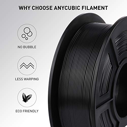ANYCUBIC 3D Printer Filament PLA 1.75mm, FDM Printer Filament 1kg Spool (2.2 lbs), Dimensional Accuracy +/- 0.02 mm (1kg, Black)