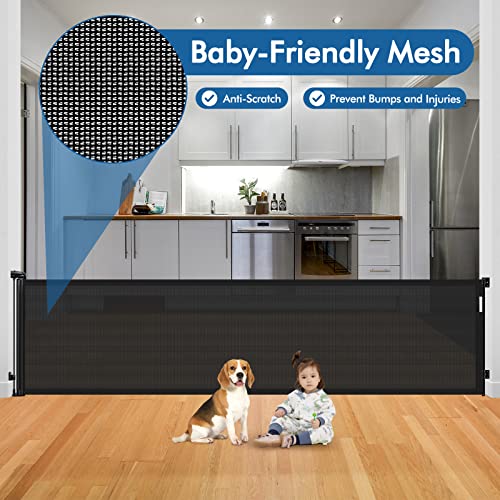 Retractable Baby Gates Extra Wide 70" Wide Retractable Gate Outdoor Dog Gate Indoor Baby Gate Mesh Baby Gate Retractable Gates for Kids or Pets, Outdoor Gates for Decks Baby Gates for Doorways, Black