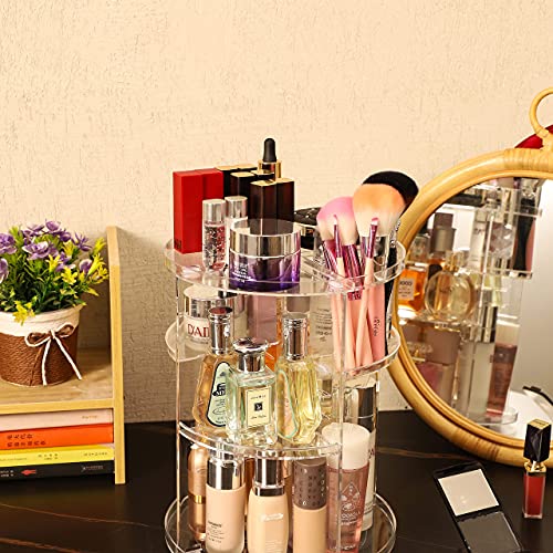 360 Rotating Makeup Organizer for Vanity Storage - Adjustable Carousel Cosmetic Display Cases - Clear Plastic Spinning Skincare Organizer and Perfume Organizer,Bathroom Counter Beauty Organizers