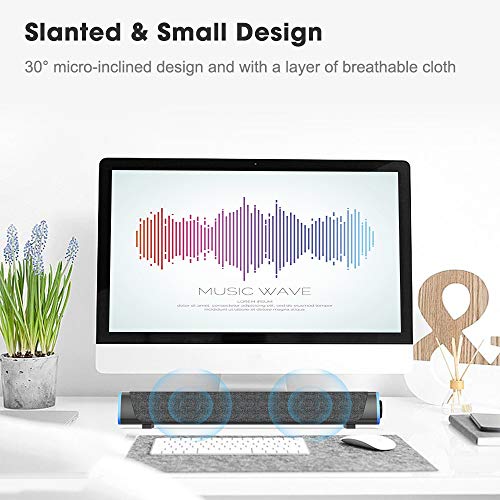 SOULION R30 Computer Speakers, USB Powered 3.5mm AUX Small PC Speakers, Colorful LED Lights with Switch Button, Surround Sound Portable Computer Sound Bar Speaker for Desktop Laptop Gray