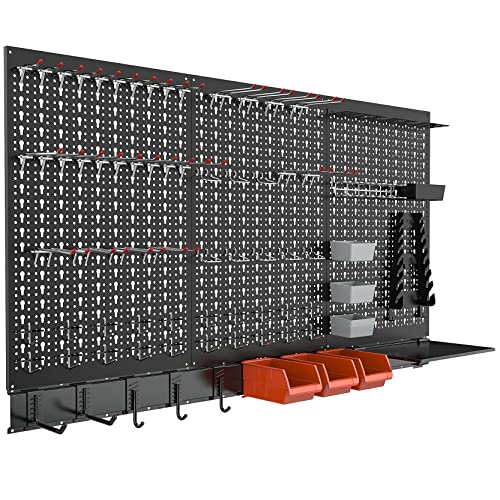TORACK Metal Pegboard Wall Organizer for Garage, 109PCS Pegboard Accessories Organizer Kit with Pegboard Bins, Hooks, Peg Locks, Pegboard Storage System for Workbench, Garage, Shop, Shed(Black)