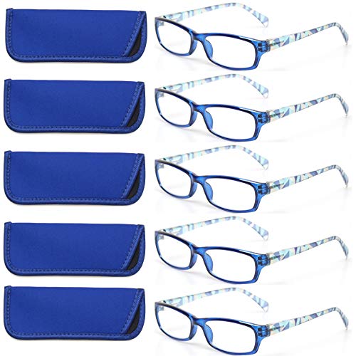 Kerecsen Reading Glasses 5 Pairs Fashion Ladies Readers Spring Hinge with Pattern Print Eyeglasses for Women (Mix Color -8, 3.50)