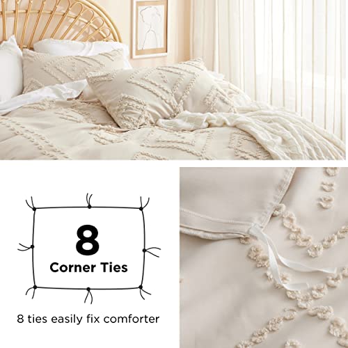 Bedsure Striped Tufted Duvet Cover Queen - Shabby Chic Duvet Cover, 3pcs All-Season Size Boho Bedding for All Seasons, Includes 1 Queen Duvet Cover & 2 Pillowcases (Navy, Queen, 90"x90")