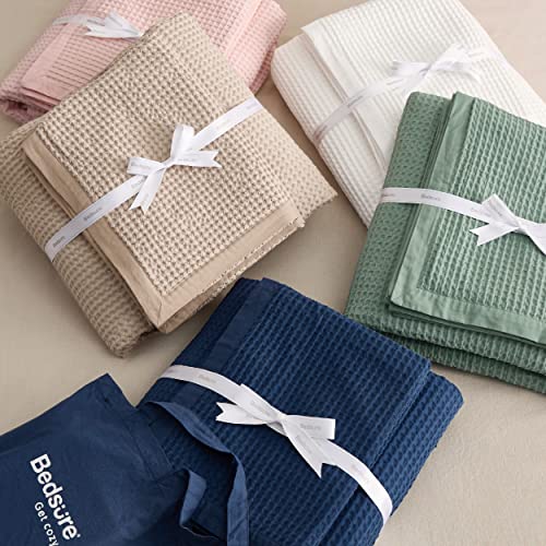 Bedsure Cotton Duvet Cover Queen - 100% Cotton Waffle Weave Grey Blue Duvet Cover Queen Size, Soft and Breathable Queen Duvet Cover Set for All Season (Queen, 90"x90")