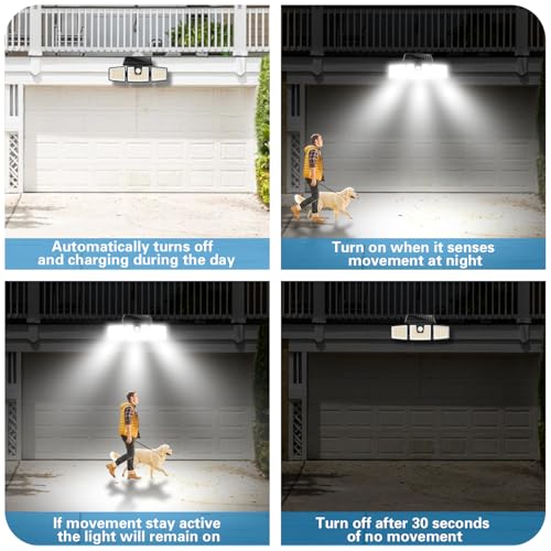 AmeriTop Solar Lights Outdoor, 2 Pack LED High Brightness Cordless Solar Motion Sensor Lights; 4 Adjustable Heads, 320ยฐ Wide Angle Illumination, IP65 Waterproof, Security LED Wall Light(Daylight)