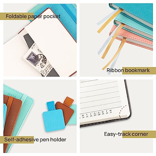 POPRUN Planner 2024-2025 Pocket Size (4'' x 6.25'') Academic Year Calendar (July 2024 - June 2025) 2024 Weekly Planner with Hourly Time Slots, Leather Soft Cover - Black