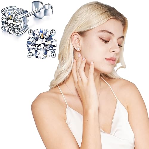 YODEWA Earrings for Women Trendy Hypoallergenic 925 Sterling Silver Cubic Zirconia Earrings Studs Jewelry Gifts for Women/Mom - CZ 2CT