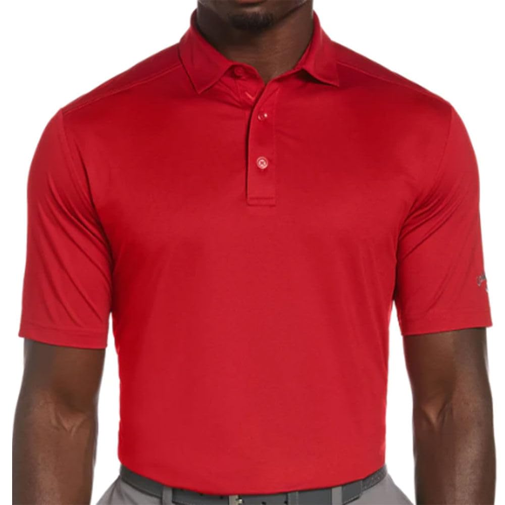 Callaway Men's Micro Hex Golf Performance Polo Shirt with Sun Protection, Solid Stretch Fabric, Tango Red, X-Large