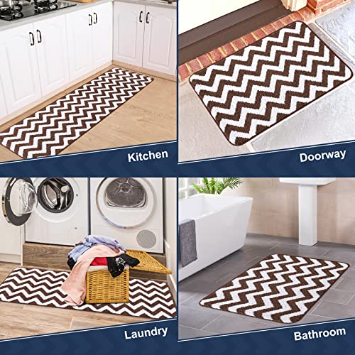 Carvapet Microfiber Chevron Non-Slip Doormat Indoor Mat and Runner for Entry, Doorway, Bath, Kitchen, High Traffic Areas, 17"x24", Coffee