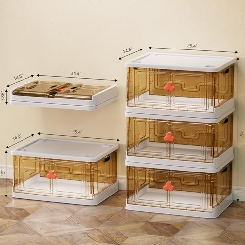 23Gal Storage Bins with Lids - Convenient Front Door Access, Wheels, Clear Design, Collapsible, Stackable, and Durable Plastic - Ideal for Closet,Organizing Toys, Dorms, Cars, and Bedrooms