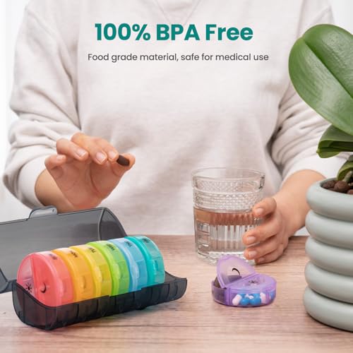 Sukuos Weekly Pill Organizer 7 Day 2 Times a Day, Large Daily Pill Box Easy to Open, AM PM Pill Case for Medicine/Vitamin/Fish Oil/Supplements