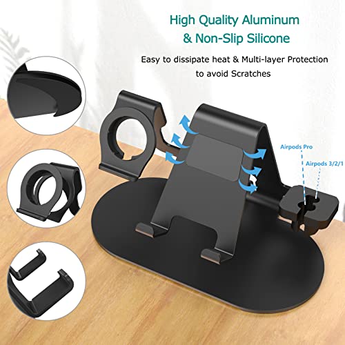 HoRiMe 3 in 1 Aluminum Charging Station for Apple Watch Charger Stand Dock for iWatch Series 4/3/2/1,iPad,AirPods and iPhone Xs/X Max/XR/X/8/8Plus/7/7 Plus /6S /6S Plus(Black) (01)
