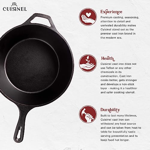 Cuisinel Cast Iron 2-In-1 Multi Cooker - 3-Quart Dutch Oven and Skillet Lid Set Oven Safe Cookware + Black Pan Scraper - Use As Dutch Oven and Frying Pan - Indoor and Outdoor Use - Grill, Stovetop