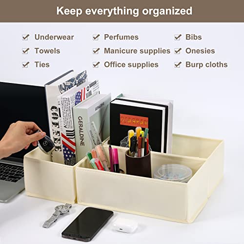 Coorganisers 6 Pack Dresser Organizers - Drawer Organizers for Clothing & Baby, Woven-Fabric Storage Drawers (Beige