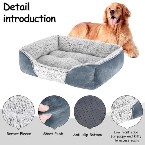 Kimpets Dog Bed Orthopedic Dog Beds for Small Medium Dogs, Rectangle Washable Sleeping Puppy Cat Bed, Pet Sofa Soft Calming Cat Beds Indoor, Anti-Slip Bottom Crate Couch Bed 
