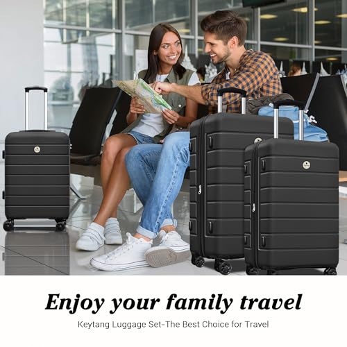 KEYTANG Classic Light Weight Hardside Expandable Spinner Wheels Luggage Suitcase W/TSA Lock, Apricot Black, 3 Piece Set