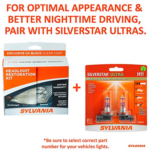 SYLVANIA - Headlight Restoration Kit - 3 Easy Steps to Restore Sun Damaged Headlights with Exclusive UV Block Clear Coat, Light Output and Beam Pattern Restored, Long Lasting Protection