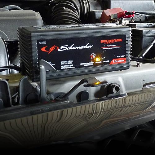 Schumacher Electric Battery Charger and Maintainer, 3-in-1, SC1319 - Fully Automatic, 1.5 Amp, 6 Volt and 12 Volt for Car, Power Sport and Marine Batteries