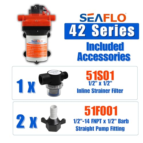 SEAFLO 42 Series 12V 3.0 GPM 55PSI Continuous Duty Diaphragm Pump with Bypass for Reduced Cycling, Fresh/Salt Water, 4-Year Warranty, UL & CSA Certified, Self-Priming for Marine, RV, Off-Grid, Boats