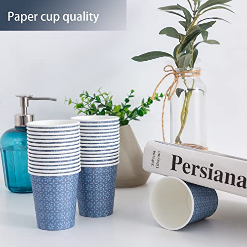 Clawsoff 300 Pack 5oz Paper Cups, Disposable Bathroom Navy Floral Small Mouthwash Cups 5 OZ for Barth, Parties, Picnics, Barbecues, Travel and Events.