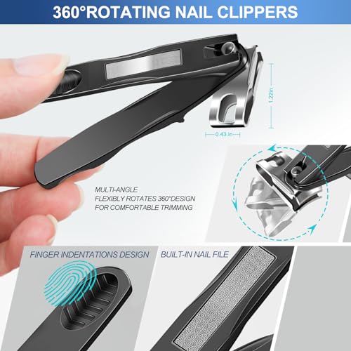 2024 Toenail Clippers for Seniors Thick Nails - 17mm Straight Wide Jaw Ultra Sharp Nail Clippers for Men & Upgrade 360°Rotary Fingernail Cutter for Seniors, Novelty Gifts for Men Women