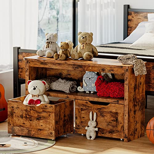 IRONCK Toy Storage Organizer for Boys and Girls with Drawers, Floor Toy Box with Wheels and Shelf, Storage Chest for Nursery, Playroom, and Bedroom, Vintage Brown