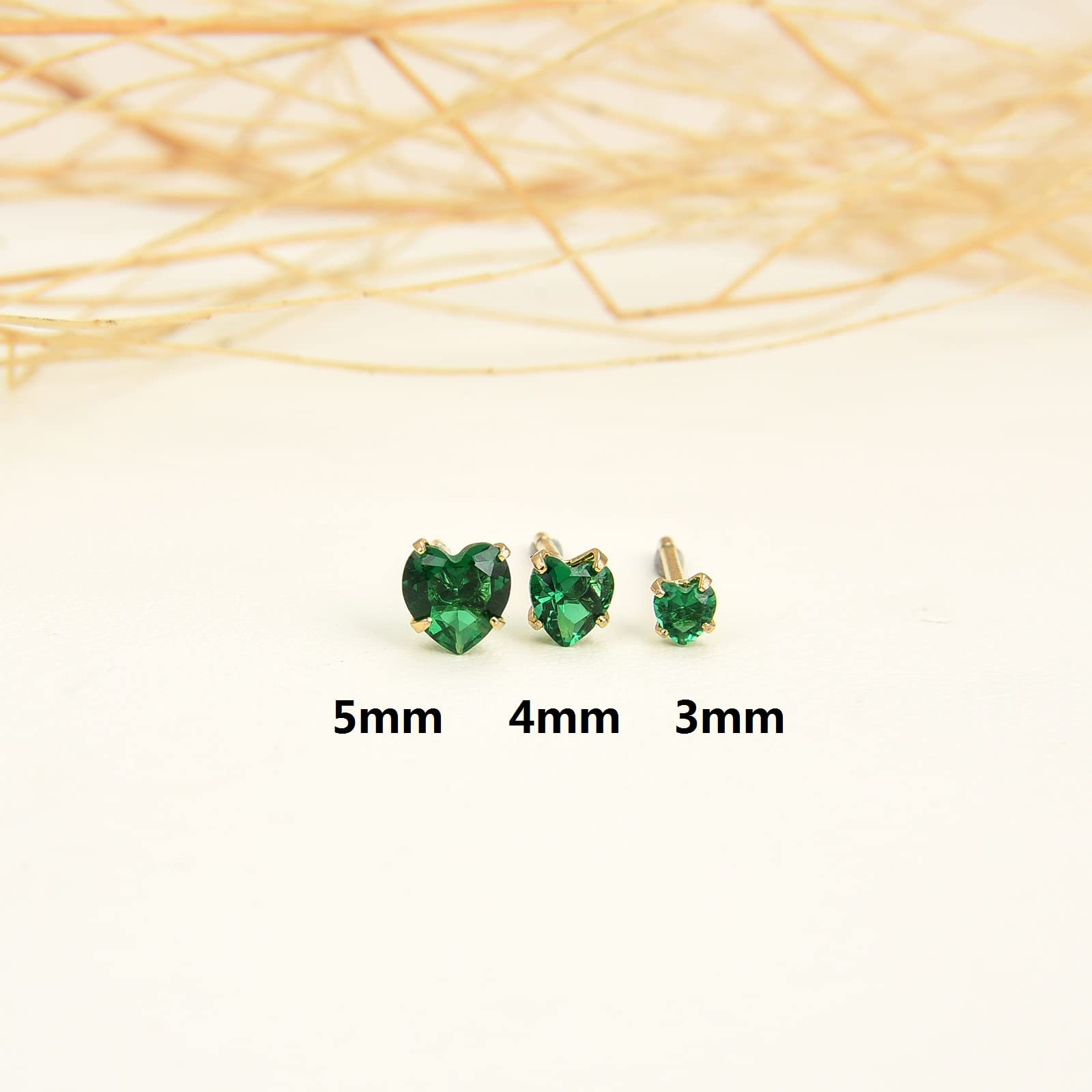 12 Pairs 18K Gold Plated Surgical Stainless Steel Stud Earrings, Star Heart Stud Earring for Women, Cubic Zirconia Birthstone Stud Earrings Set (Gold heart 3mm)