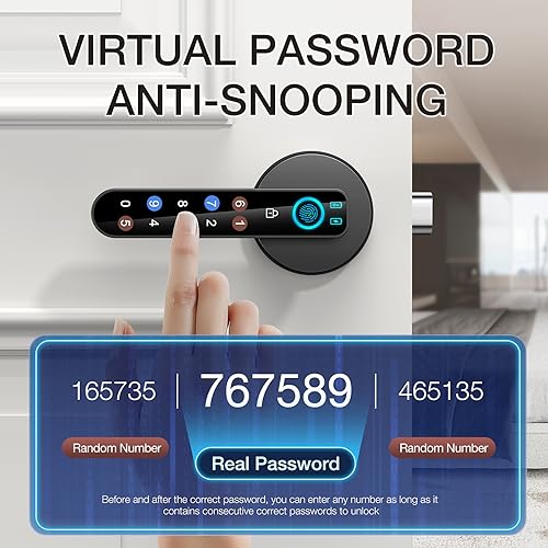 Fingerprint Door Lock- Smart Door knob,biometric Door Lock,with passcode keypad keyless Entry Door Handle,for Bedroom Home Hotel Office Apartment (Black with APP)
