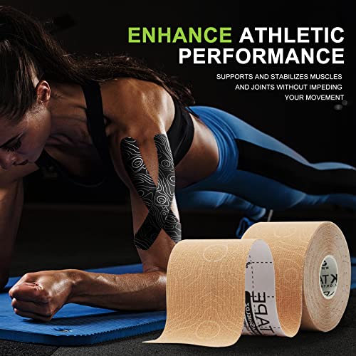 OK TAPE Uncut Kinesiology Tape Roll, Pro Adhesive & Water-Resistant k Tape, for Pain Relief, Muscle Support, Versatile Kinetic Tape, 2" x 16.4'-Beige
