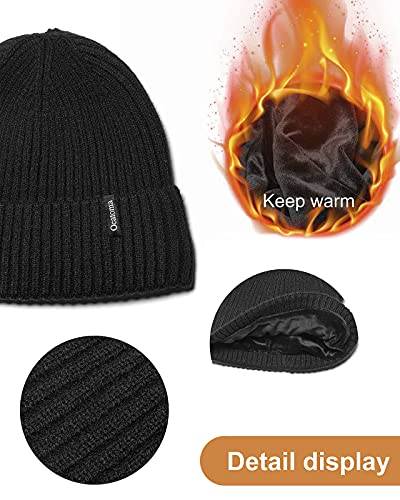 Ocatoma Beanie Hat for Men Women Warm Winter Knit Cuffed Beanie Soft Warm Ski Hats Unisex Rose Red