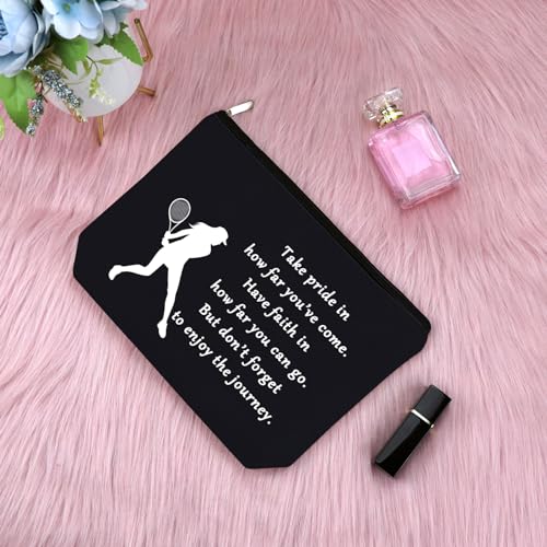Tennis Gifts Makeup Bag Inspirational Gift for Tennis Player Birthday Gift for Women Cosmetic Bag Tennis Lover Gift Graduation Gift for Tennis Girl Travel Cosmetic Pouch Christmas Gift(Black)