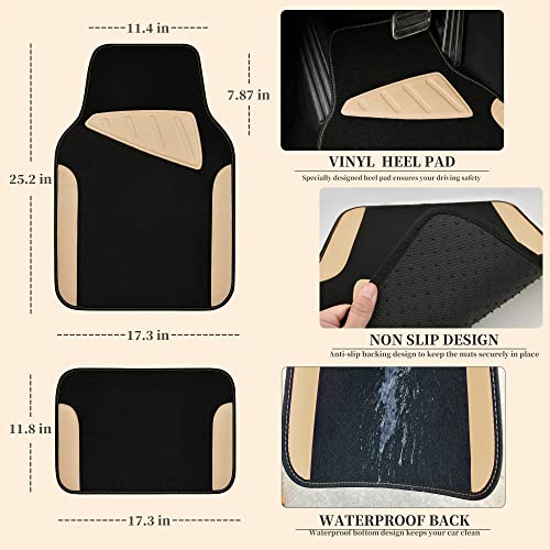 CAR PASS Waterproof Universal Fit Car Floor Mats, Car Mats Fit for SUV,Vans,sedans, Trucks,Set of 4pcs Car Carpet with Driver Heel Pad (Beige)