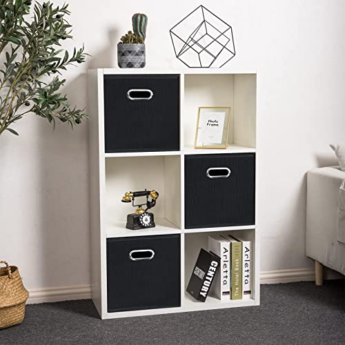 STOREONE 13 Inch Cube Organizer Bins ,Black Fabric Storage Bin,Foldable Storage Box Basket with Dual Handles Fabric Organizer Bins and collapsible Storage Boxes,Set of 3,Black