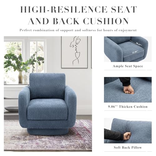 COLAMY Swivel Accent Chairs,Living Room Chair Upholstered Barrel Wide Modern Sofa Armchair Comfy Corner Bedroom Round Chair,Bue