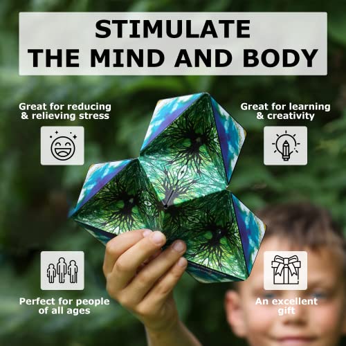 SHASHIBO Shape Shifting Box - Award-Winning, Patented Fidget Cube w/ 36 Rare Earth Magnets - Transforms Into Over 70 Shapes, Download Fun in Motion Toys Mobile App (Artist Series - Mystic Ocean)