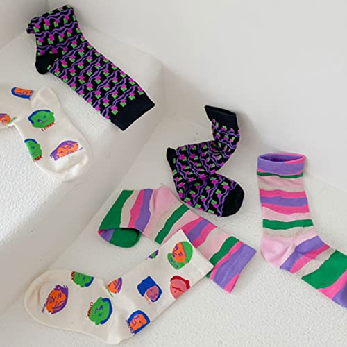 6Pairs Novelty Crew Socks Fun Dress Colorful Cute Funny Novelty Casual Cotton Crew Socks Cute Thin Dress Socks Pop Culture, Fit women Shoe Size: 6-10